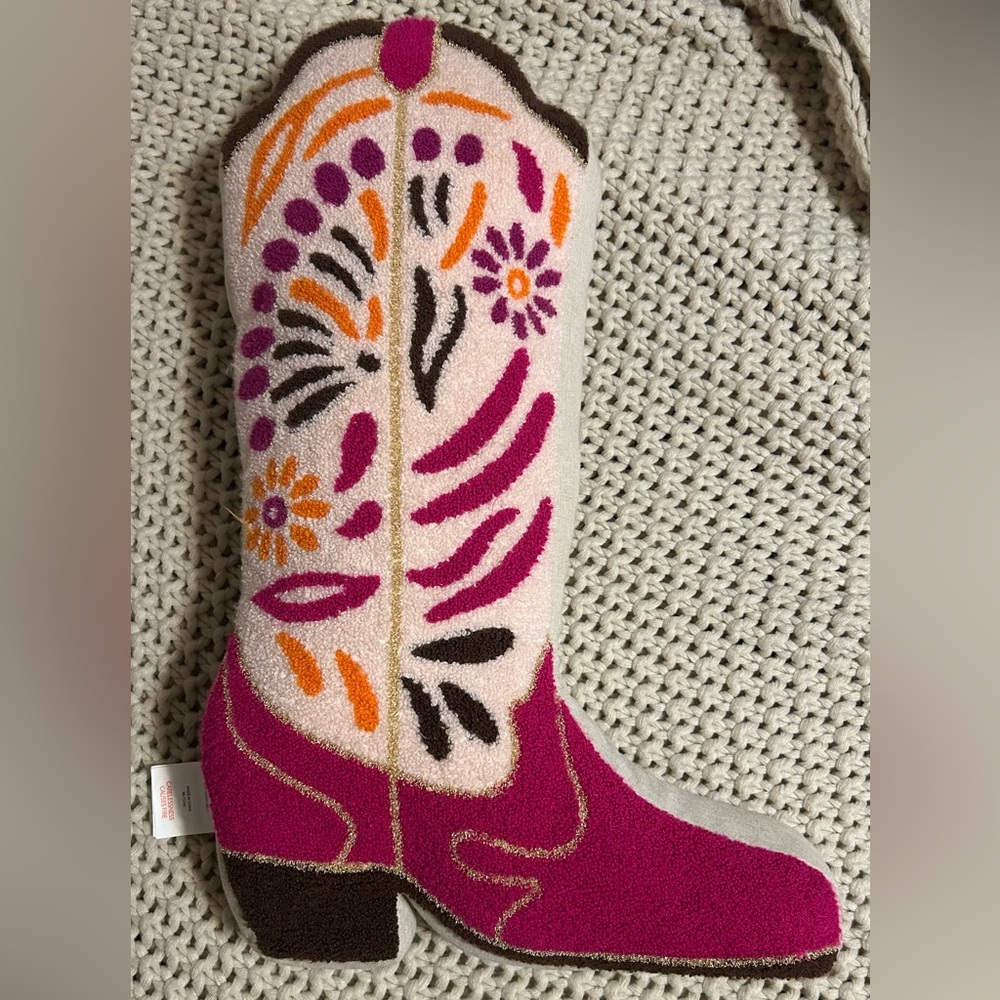 Isaac Mizrahi Cream Colorful Boot Shaped Pillow